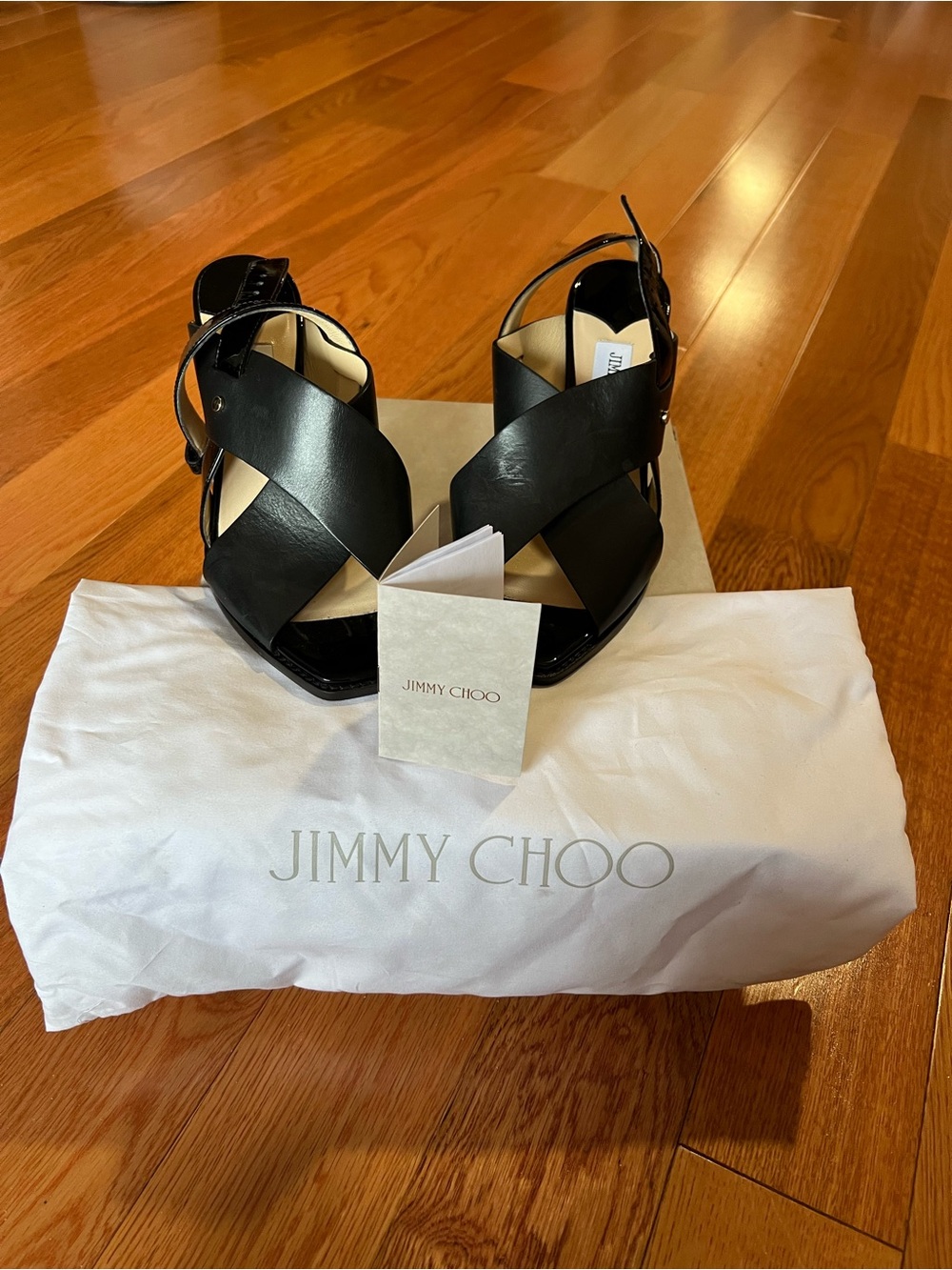 Jimmy Choo Black Leather Crisscross Strap Sandals